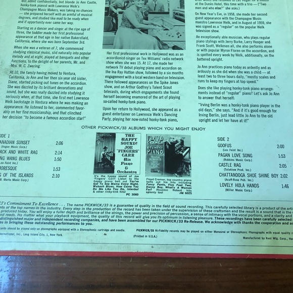 Lawrence Welks Ragtime Gall Jo Ann Castle LP Record Album - Picture 2 of 8